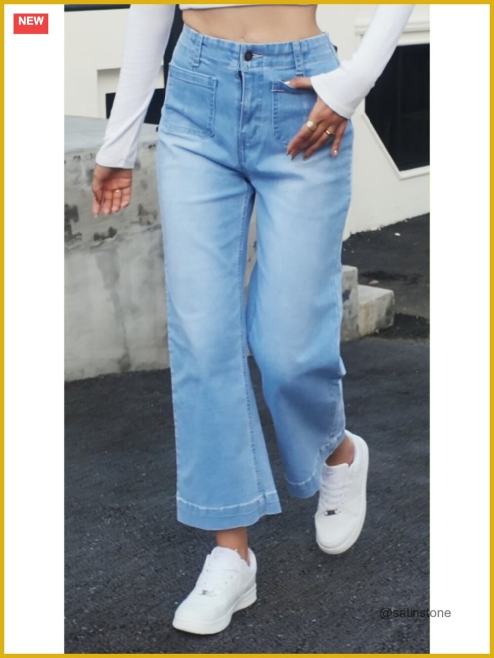 Women Wide Leg Jeans High Waisted Flare Stretchy Cropped Denim Pants with - Picture 6 of 6
